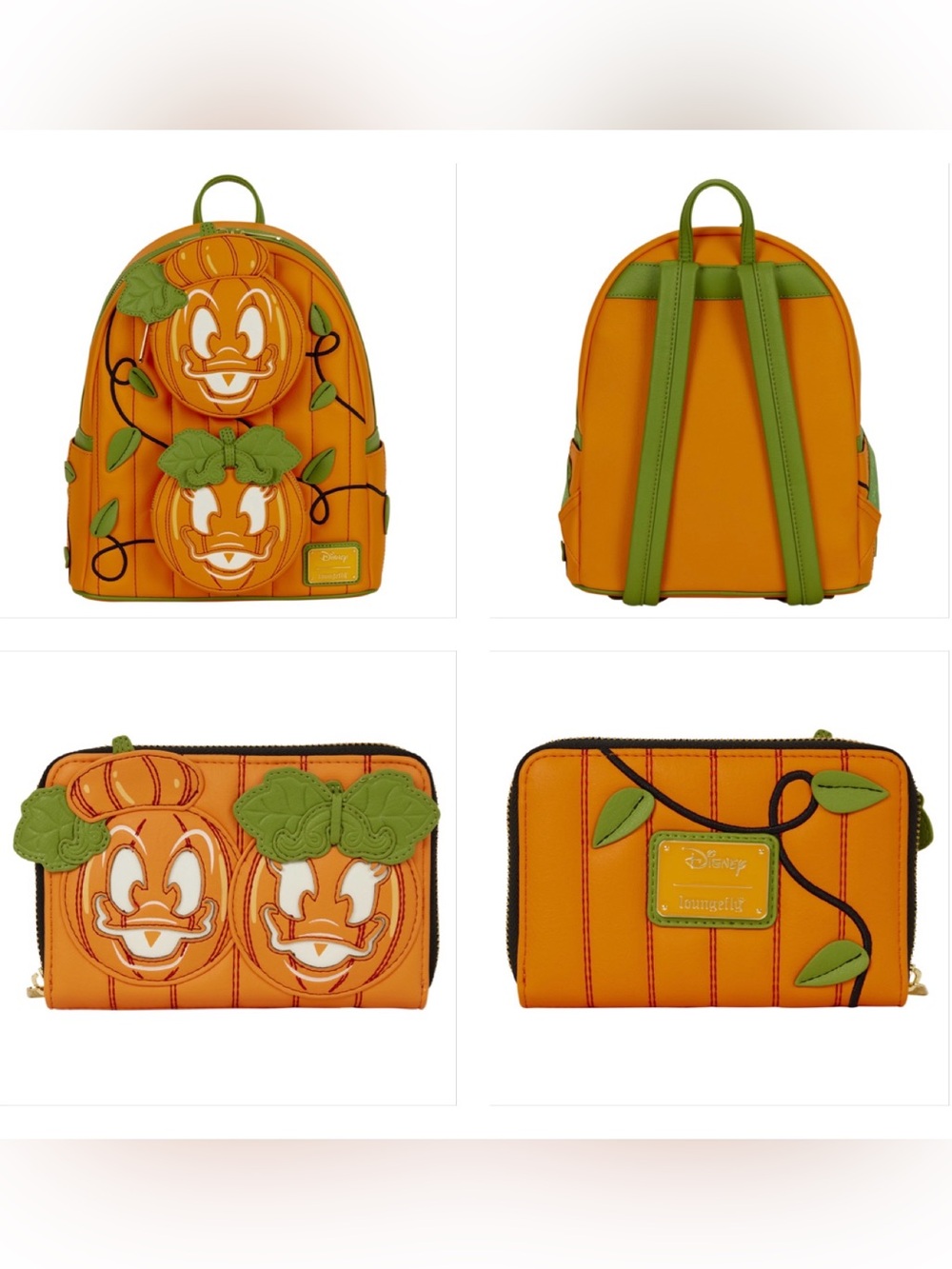 Loungefly Donald & Daisy Jack-0'-Lantern Exclusive Glow Mini Backpack & Wallet